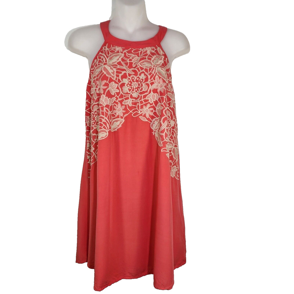 Plush Boutique Womens Mini Dress Small Shift Sleeveless Embroidered Rayon Tunic